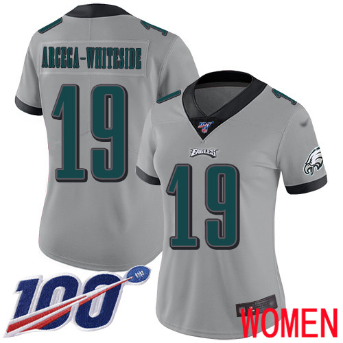 Women Philadelphia Eagles #19 JJ Arcega-Whiteside Limited Silver Inverted Legend NFL Jersey 100th->women nfl jersey->Women Jersey